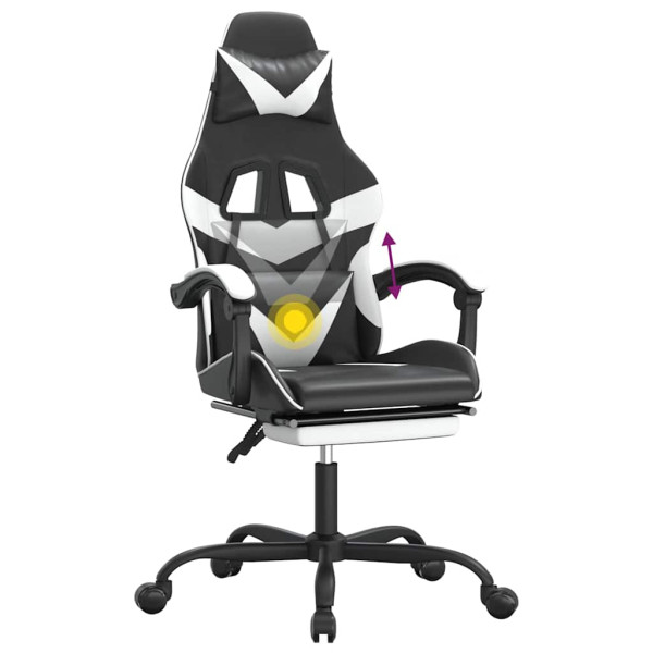 Fotel Gamingowy z Ekoskóry z Podnóżkiem Obrotowy Czarno-Biały do Biurka, 9440909