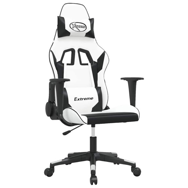 Fotel Gamingowy z Ekoskóry Ergonomiczny Biało-Czarny do Biurka dla Gracza, 9441005