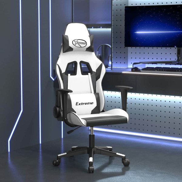 Fotel Gamingowy z Ekoskóry Ergonomiczny Biało-Czarny do Biurka dla Gracza, 9441006