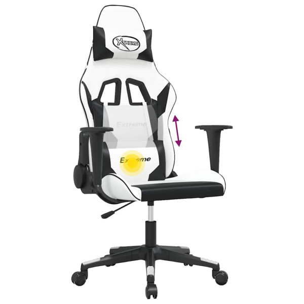 Fotel Gamingowy z Ekoskóry Ergonomiczny Biało-Czarny do Biurka dla Gracza, 9441009