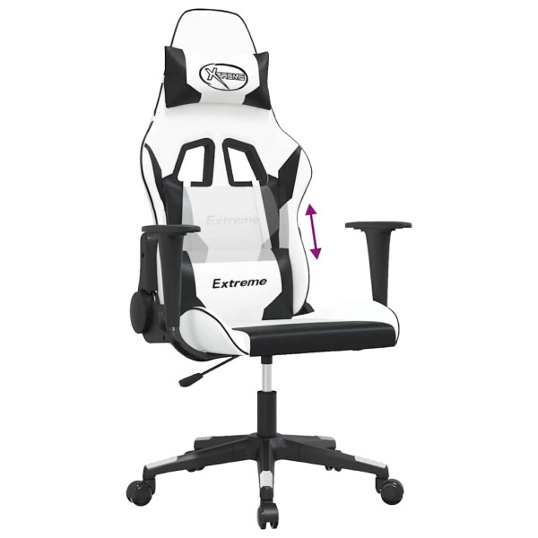 Fotel Gamingowy z Ekoskóry Ergonomiczny Biało-Czarny do Biurka dla Gracza, 9441010