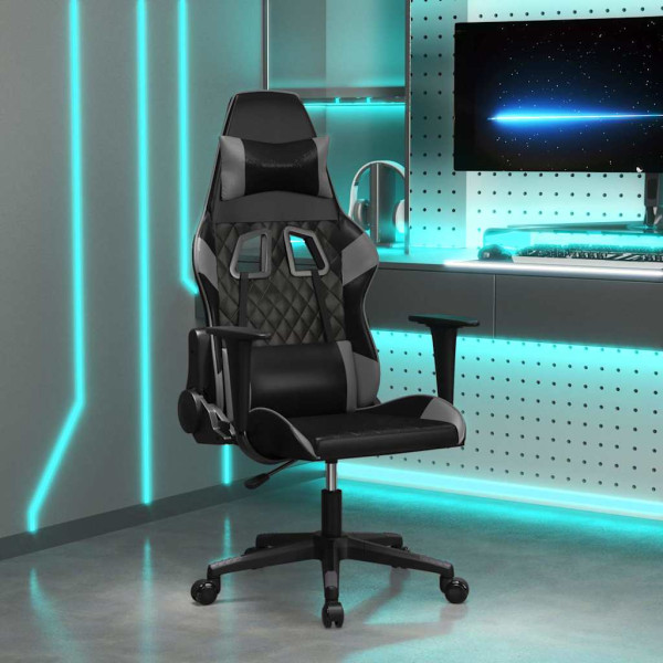 Fotel Gamingowy z Ekoskóry z Podnóżkiem Ergonomiczny Czarno-Szary do Biurka, 9441182