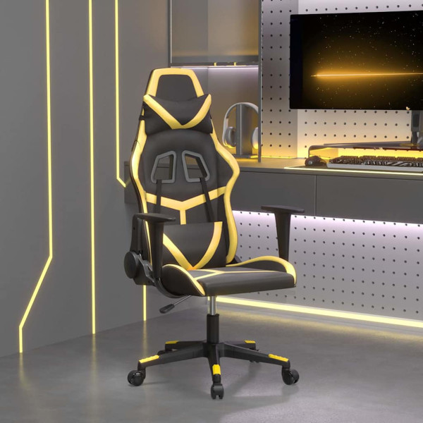Fotel Gamingowy z Ekoskóry Ergonomiczny Czarno-Złoty do Biurka dla Gracza, 9441202