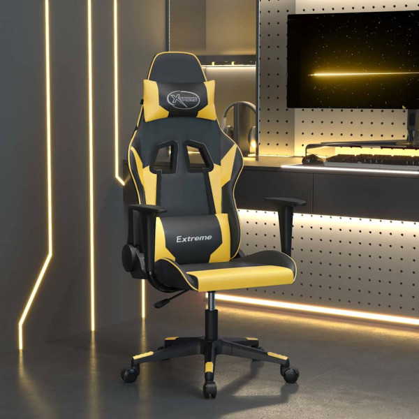 Fotel Gamingowy z Ekoskóry Ergonomiczny Czarno-Złoty do Biurka dla Gracza, 9441230