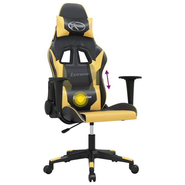 Fotel Gamingowy z Ekoskóry Ergonomiczny Czarno-Złoty do Biurka dla Gracza, 9441233
