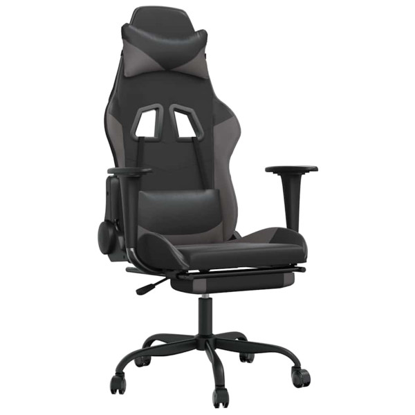 Fotel Gamingowy z Ekoskóry z Podnóżkiem Ergonomiczny Czarno-Szary do Biurka, 9441258