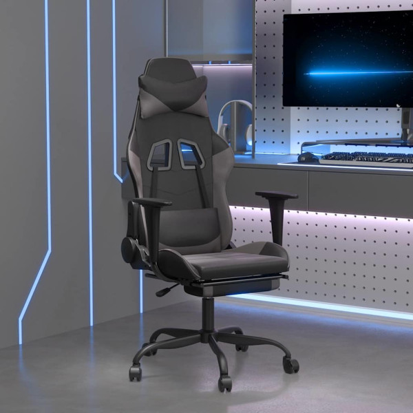 Fotel Gamingowy z Ekoskóry z Podnóżkiem Ergonomiczny Czarno-Szary do Biurka, 9441259