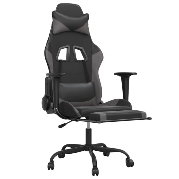 Fotel Gamingowy z Ekoskóry z Podnóżkiem Ergonomiczny Czarno-Szary do Biurka, 9441260