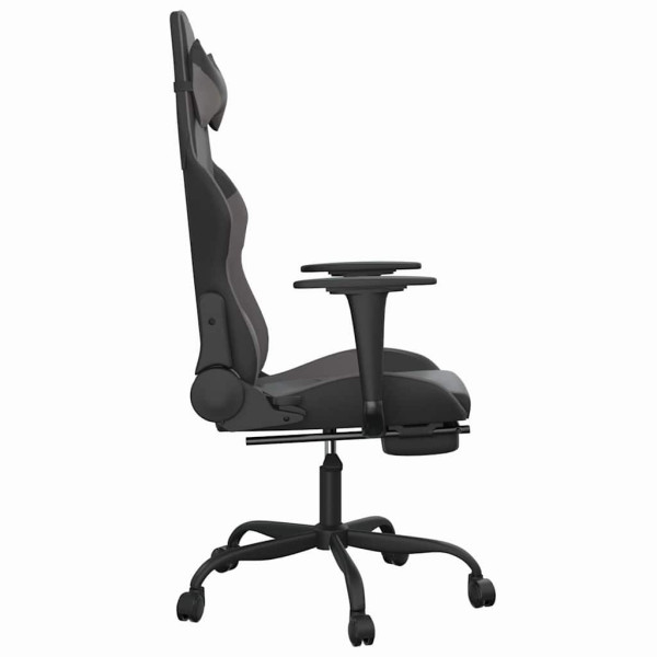 Fotel Gamingowy z Ekoskóry z Podnóżkiem Ergonomiczny Czarno-Szary do Biurka, 9441262