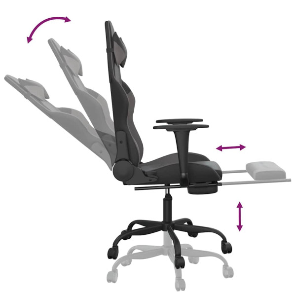Fotel Gamingowy z Ekoskóry z Podnóżkiem Ergonomiczny Czarno-Szary do Biurka, 9441264