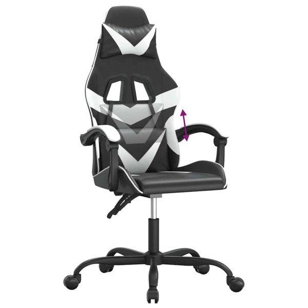 Fotel Gamingowy z Ekoskóry Ergonomiczny Czarno-Biały do Biurka dla Gracza, 9441384
