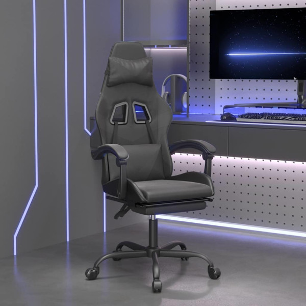 Fotel Gamingowy z Ekoskóry z Podnóżkiem Obrotowy Czarny do Biurka, 9441423