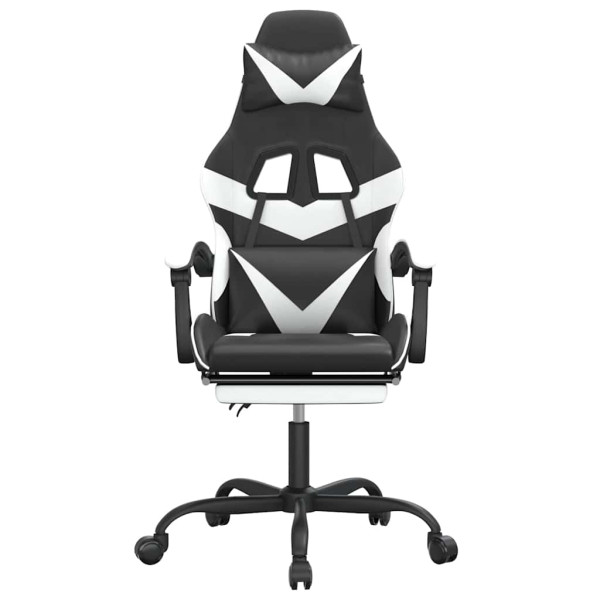 Fotel Gamingowy z Ekoskóry z Podnóżkiem Ergonomiczny Czarno-Biały do Biurka, 9441494