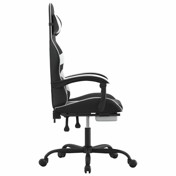 Fotel Gamingowy z Ekoskóry z Podnóżkiem Ergonomiczny Czarno-Biały do Biurka, 9441495
