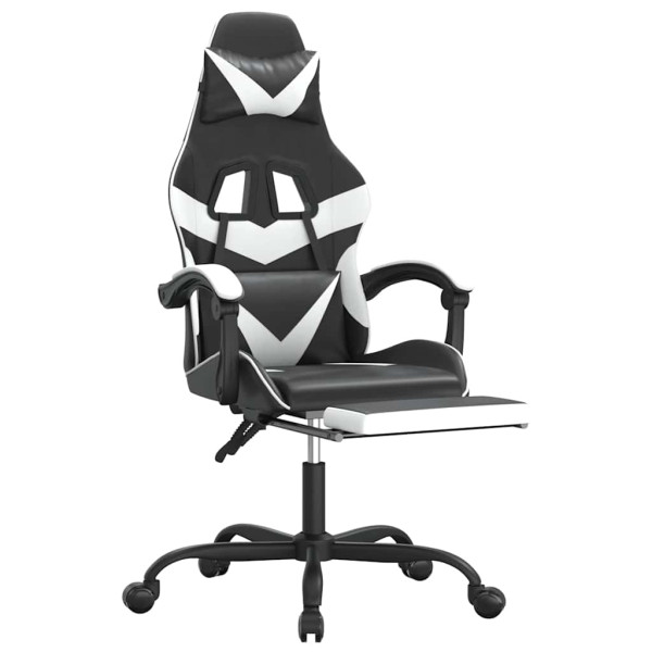 Fotel Gamingowy z Ekoskóry z Podnóżkiem Ergonomiczny Czarno-Biały do Biurka, 9441497