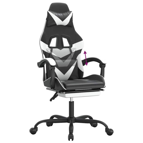 Fotel Gamingowy z Ekoskóry z Podnóżkiem Ergonomiczny Czarno-Biały do Biurka, 9441499