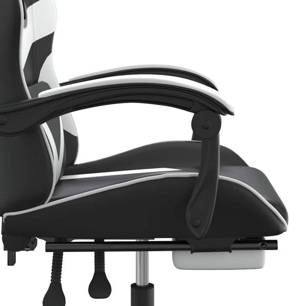 Fotel Gamingowy z Ekoskóry z Podnóżkiem Ergonomiczny Czarno-Biały do Biurka, 9441501