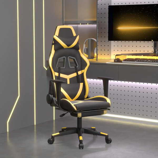 Fotel Gamingowy z Ekoskóry z Podnóżkiem Ergonomiczny Czarno-Złoty do Biurka, 9441565
