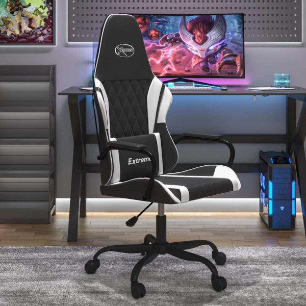 Fotel Gamingowy z Ekoskóry Ergonomiczny Czarno-Biały do Biurka dla Gracza, 9441672