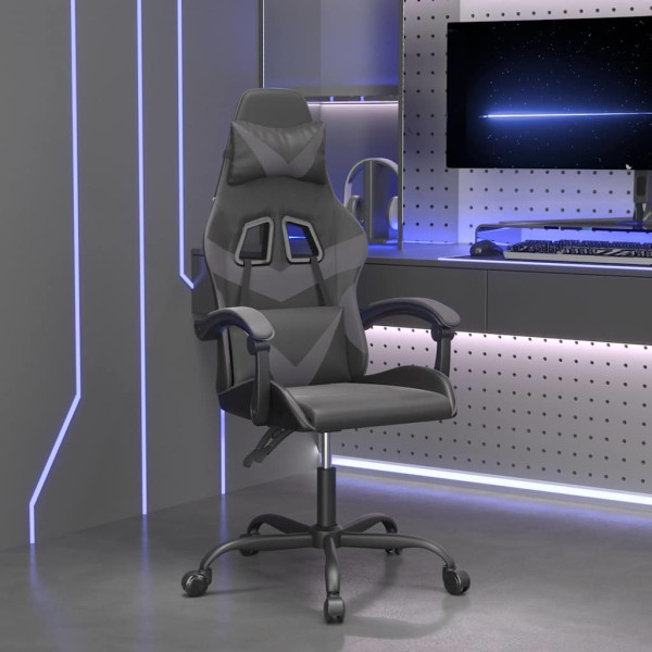 Fotel Gamingowy z Ekoskóry Obrotowy Ergonomiczny Czarno-Szary do Biurka, 9441725