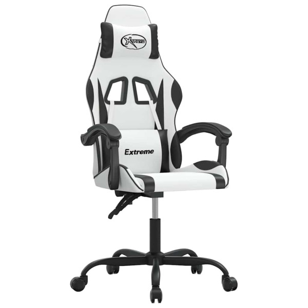 Fotel Gamingowy z Ekoskóry Obrotowy Ergonomiczny Biało-Czarny do Biurka, 9441753