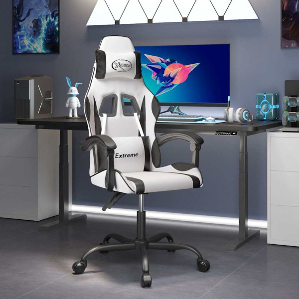 Fotel Gamingowy z Ekoskóry Obrotowy Ergonomiczny Biało-Czarny do Biurka, 9441754