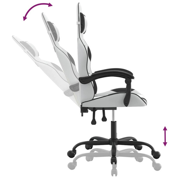 Fotel Gamingowy z Ekoskóry Obrotowy Ergonomiczny Biało-Czarny do Biurka, 9441762