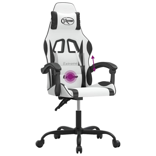 Fotel Gamingowy z Ekoskóry Obrotowy Ergonomiczny Biało-Czarny do Biurka, 9441763