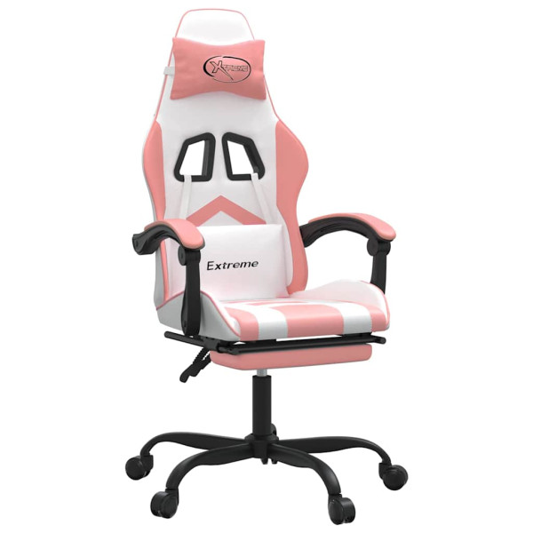 Fotel Gamingowy z Ekoskóry z Podnóżkiem Ergonomiczny Biało-Różowy do Biurka, 9441781