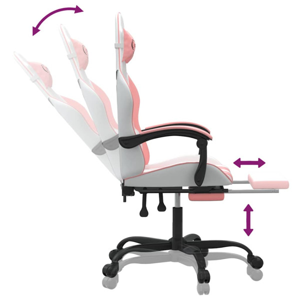 Fotel Gamingowy z Ekoskóry z Podnóżkiem Ergonomiczny Biało-Różowy do Biurka, 9441787