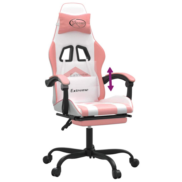 Fotel Gamingowy z Ekoskóry z Podnóżkiem Ergonomiczny Biało-Różowy do Biurka, 9441788