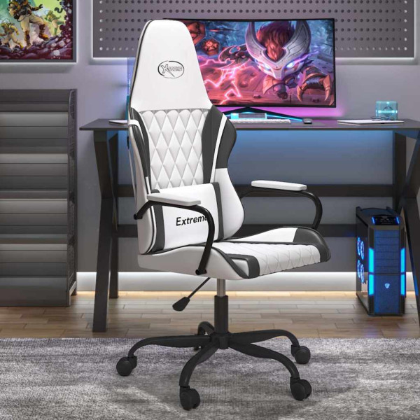 Fotel Gamingowy z Ekoskóry Ergonomiczny Biało-Czarny do Biurka dla Gracza, 9441867