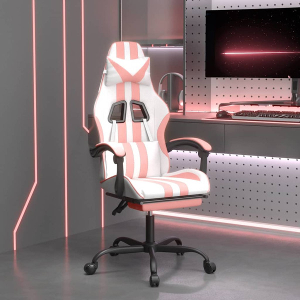 Fotel Gamingowy z Ekoskóry z Podnóżkiem Ergonomiczny Biało-Różowy do Biurka, 9441895