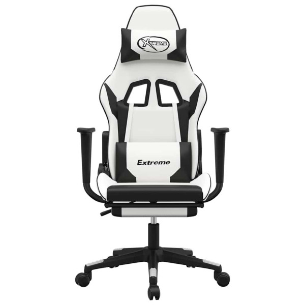 Fotel Gamingowy z Ekoskóry z Podnóżkiem Ergonomiczny Biało-Czarny do Biurka, 9441945