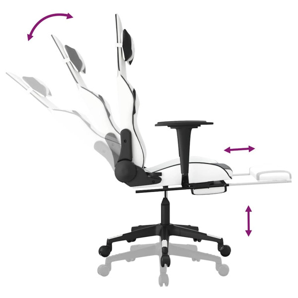 Fotel Gamingowy z Ekoskóry z Podnóżkiem Ergonomiczny Biało-Czarny do Biurka, 9441949