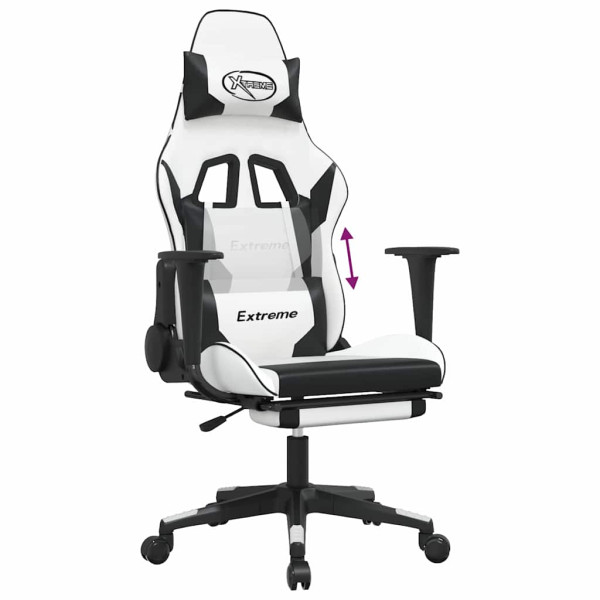 Fotel Gamingowy z Ekoskóry z Podnóżkiem Ergonomiczny Biało-Czarny do Biurka, 9441950