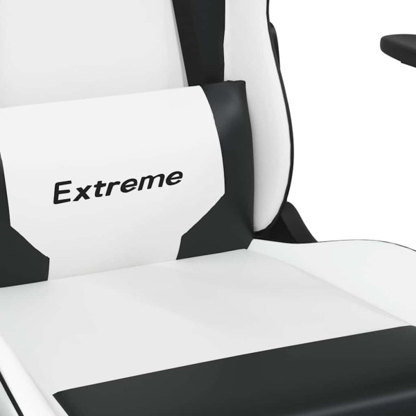 Fotel Gamingowy z Ekoskóry z Podnóżkiem Ergonomiczny Biało-Czarny do Biurka, 9441951