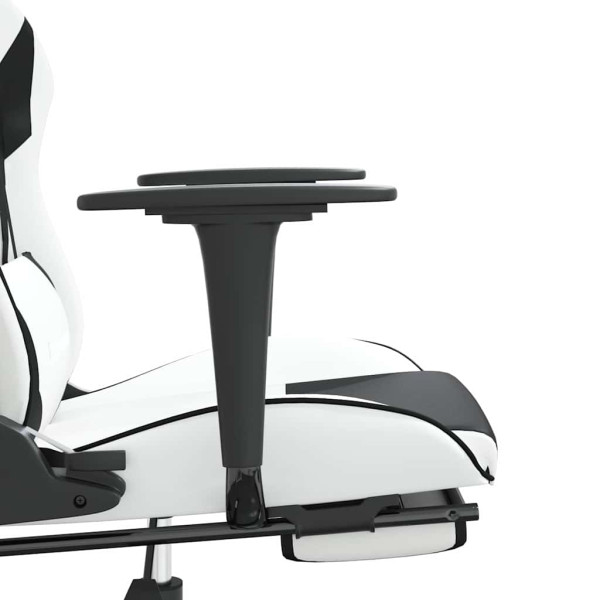 Fotel Gamingowy z Ekoskóry z Podnóżkiem Ergonomiczny Biało-Czarny do Biurka, 9441953