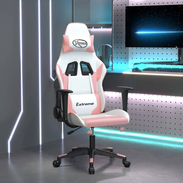 Fotel Gamingowy z Ekoskóry Ergonomiczny Biało-Różowy do Biurka dla Gracza, 9441959