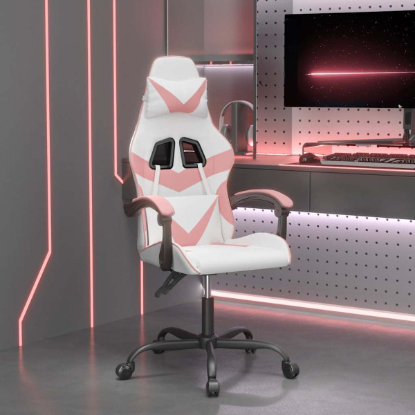 Fotel Gamingowy z Ekoskóry Obrotowy Ergonomiczny Biało-Różowy do Biurka, 9442076