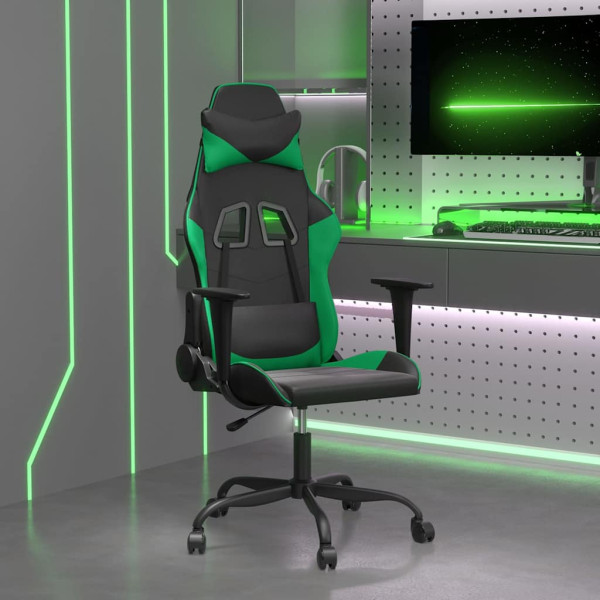 Fotel Gamingowy z Ekoskóry Ergonomiczny Czarno-Zielony do Biurka dla Gracza, 9442183