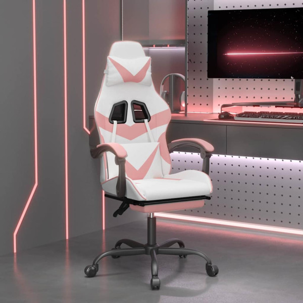 Fotel Gamingowy z Ekoskóry z Podnóżkiem Ergonomiczny Biało-Różowy do Biurka, 9442212