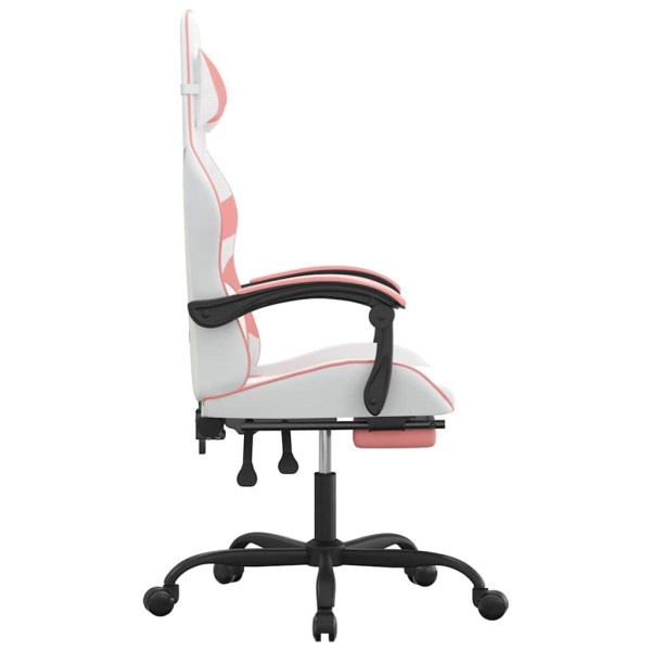 Fotel Gamingowy z Ekoskóry z Podnóżkiem Ergonomiczny Biało-Różowy do Biurka, 9442214