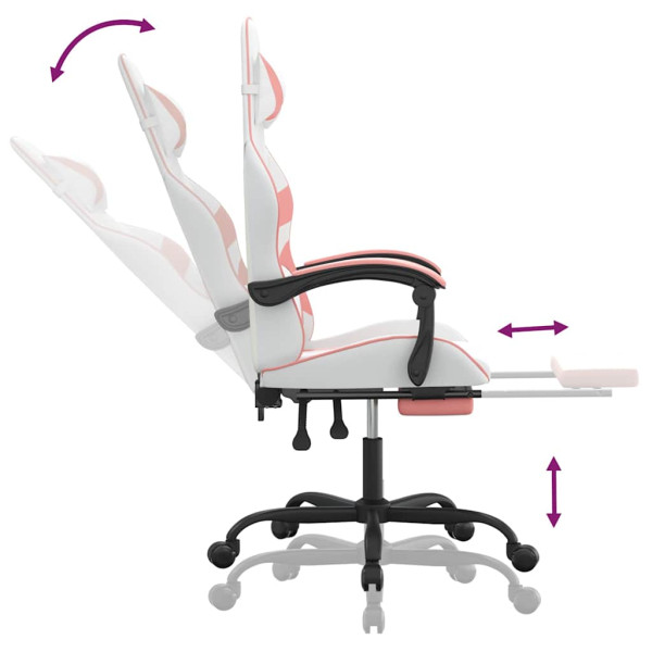 Fotel Gamingowy z Ekoskóry z Podnóżkiem Ergonomiczny Biało-Różowy do Biurka, 9442217