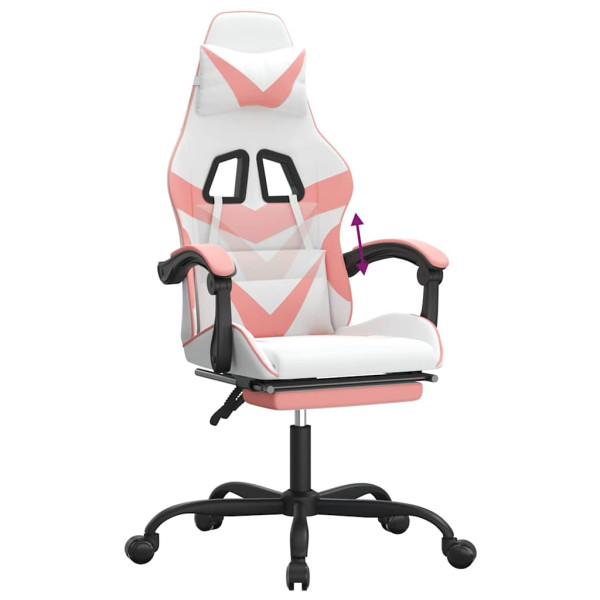 Fotel Gamingowy z Ekoskóry z Podnóżkiem Ergonomiczny Biało-Różowy do Biurka, 9442218
