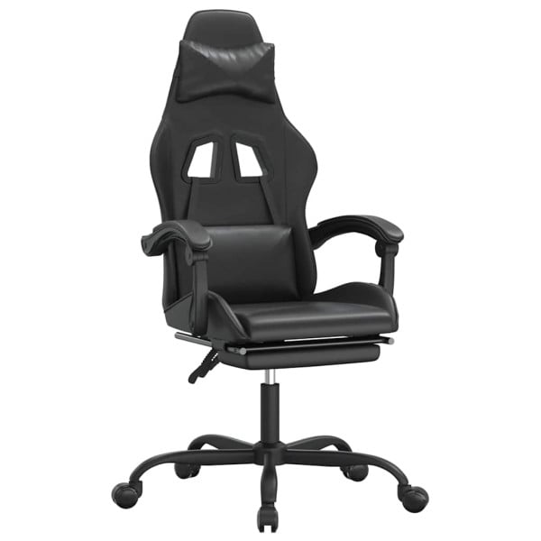 Fotel Gamingowy z Ekoskóry z Podnóżkiem Ergonomiczny Czarny do Biurka, 9442359