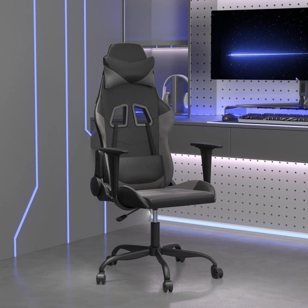 Fotel Gamingowy z Ekoskóry Ergonomiczny Czarno-Szary do Biurka dla Gracza, 9442422