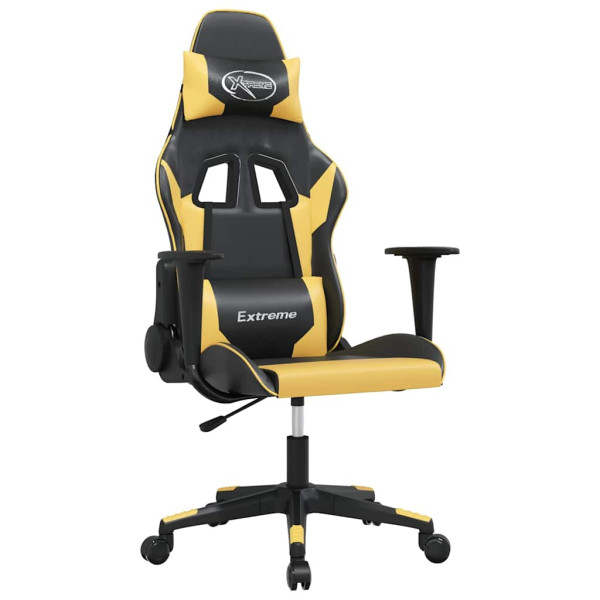 Fotel Gamingowy z Ekoskóry Ergonomiczny Czarno-Złoty do Biurka dla Gracza, 9442448