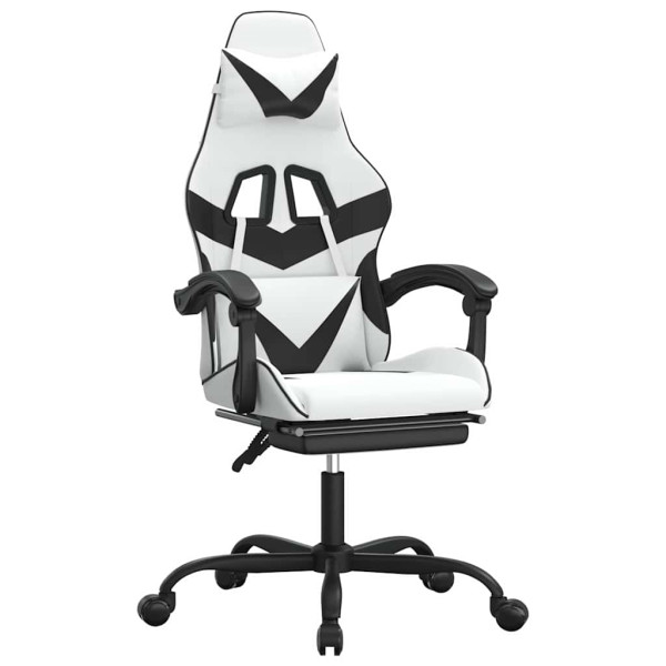 Fotel Gamingowy z Ekoskóry z Podnóżkiem Ergonomiczny Biało-Czarny do Biurka, 9442477
