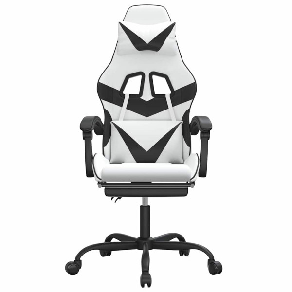 Fotel Gamingowy z Ekoskóry z Podnóżkiem Ergonomiczny Biało-Czarny do Biurka, 9442479